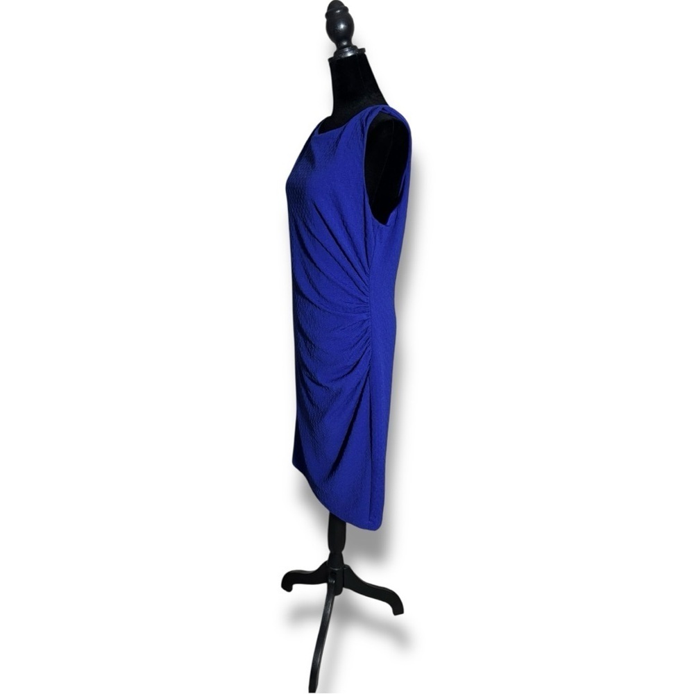 Bisou Bisou Asymmetrical Side Rouching Sleeveless Boat NeckRoyal Blue Mini Dress - Picture 3 of 16